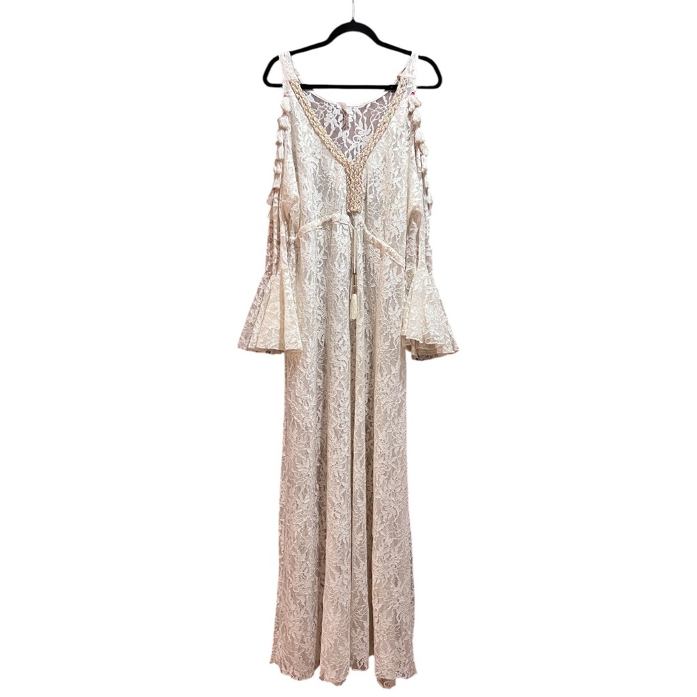 Laurie and Joe Bohemian White Lace Embroidered Tassel Wedding Dress S/M